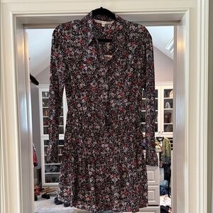 Veronica Beard Black and Red Floral Long Sleeve Dress
